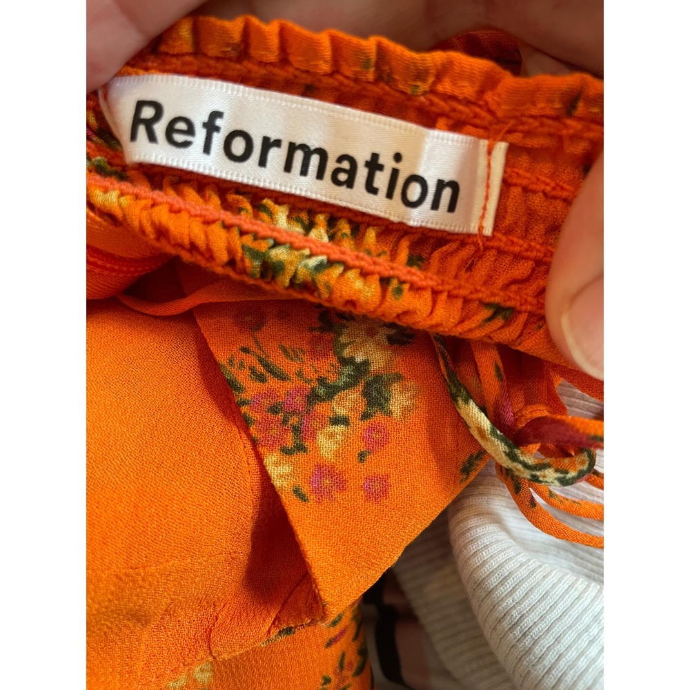 Reformation Saoirse Orange Floral Sweetheart Faux Wrap Dress Size 2 Summer - Picture 5 of 12